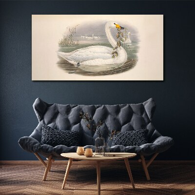 Swan with a branch Canvas wall art