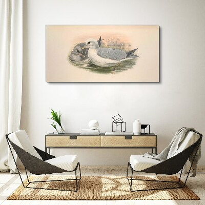 Seabirds in the calm water Print on canvas