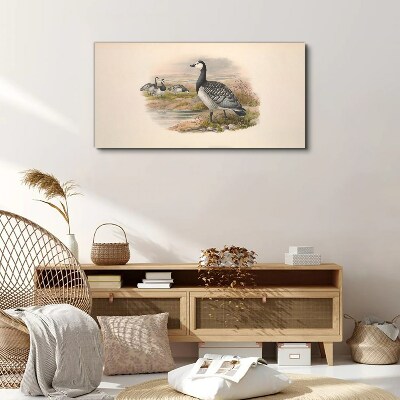 Goose family by the water Print on canvas