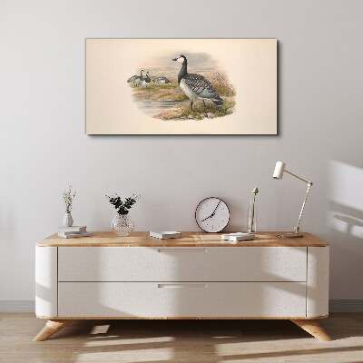 Goose family by the water Print on canvas