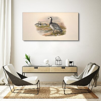Goose family by the water Print on canvas