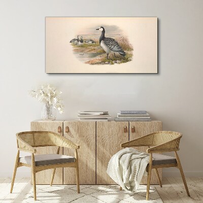 Goose family by the water Print on canvas