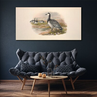 Goose family by the water Print on canvas