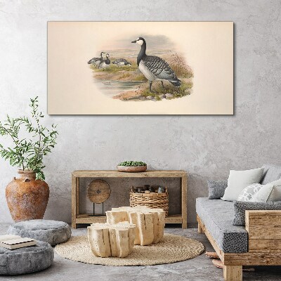 Goose family by the water Print on canvas