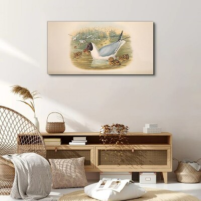 Seagull with young in the water Print on canvas