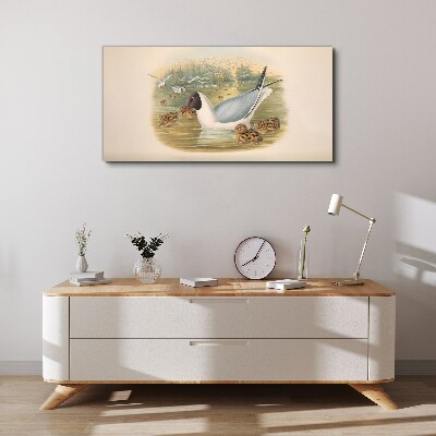 Seagull with young in the water Print on canvas