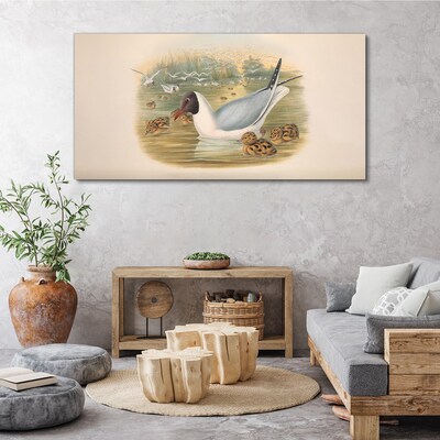 Seagull with young in the water Print on canvas