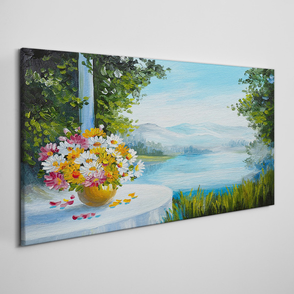 Flower bouquet by the lake Print on canvas
