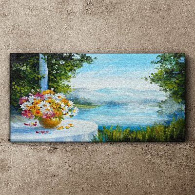 Flower bouquet by the lake Print on canvas