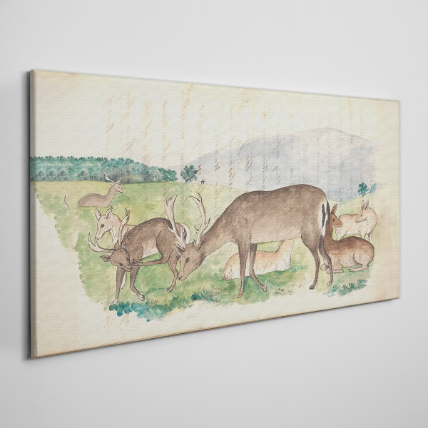 Peaceful landscape with deer Print on canvas