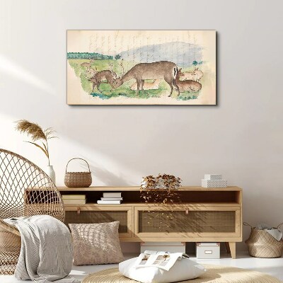 Peaceful landscape with deer Print on canvas