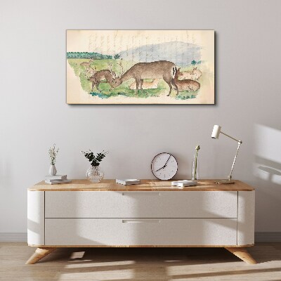 Peaceful landscape with deer Print on canvas