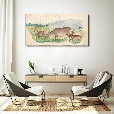Peaceful landscape with deer Print on canvas