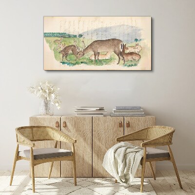 Peaceful landscape with deer Print on canvas