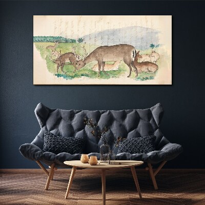 Peaceful landscape with deer Print on canvas