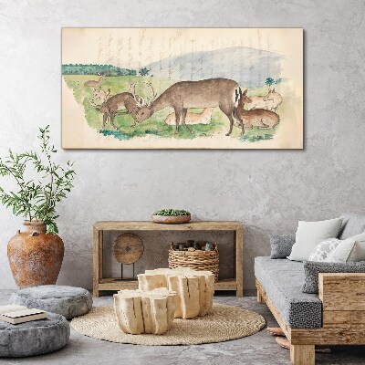 Peaceful landscape with deer Print on canvas