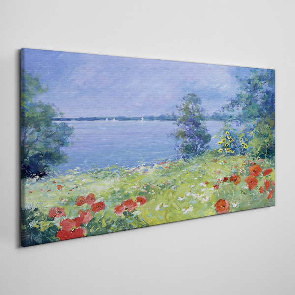 Flower landscape by the lake Canvas wall art