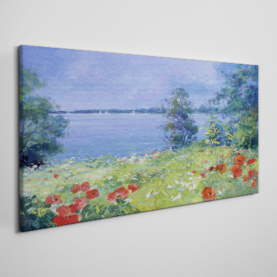Flower landscape by the lake Canvas wall art