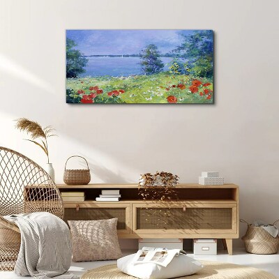 Flower landscape by the lake Canvas wall art