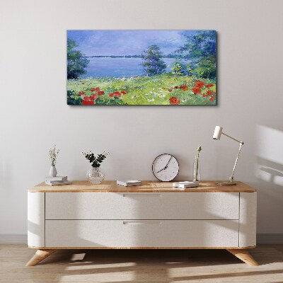Flower landscape by the lake Canvas wall art