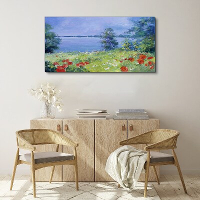 Flower landscape by the lake Canvas wall art
