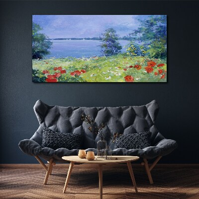 Flower landscape by the lake Canvas wall art