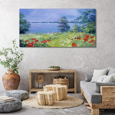 Flower landscape by the lake Canvas wall art