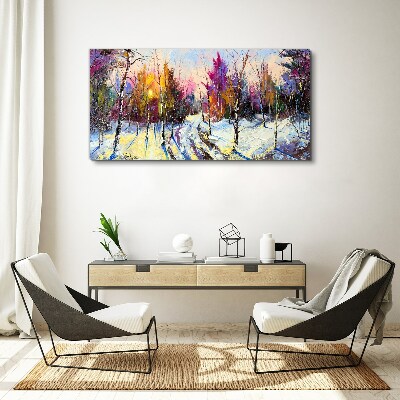 Winter landscape in sunset colors Canvas wall art