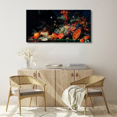 Still life with fruit and shells Print on canvas