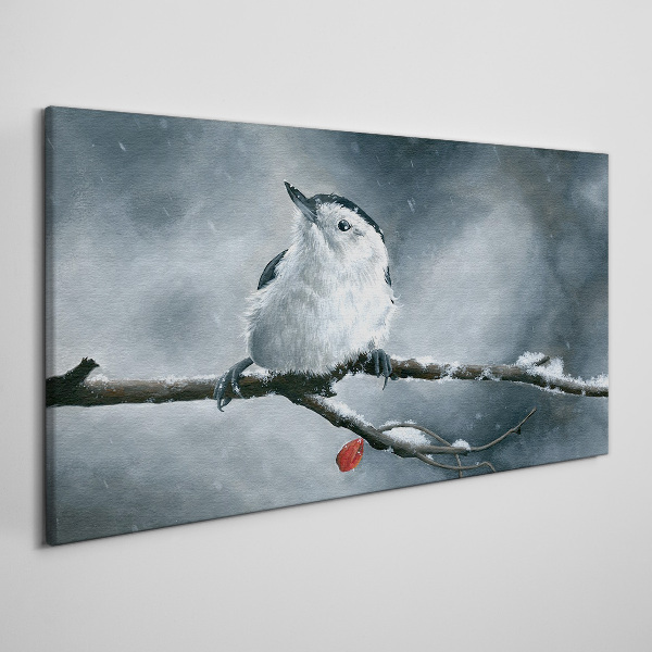 Winter bird on a branch Canvas wall art