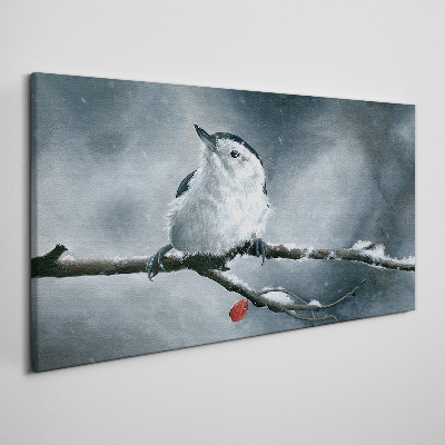 Winter bird on a branch Canvas wall art