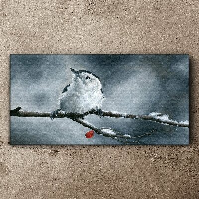 Winter bird on a branch Canvas wall art