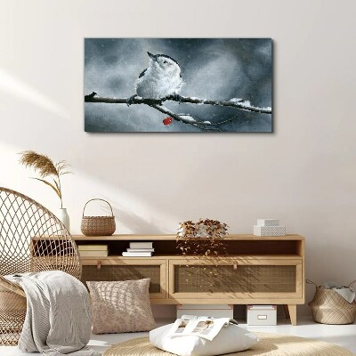 Winter bird on a branch Canvas wall art