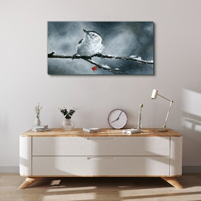 Winter bird on a branch Canvas wall art