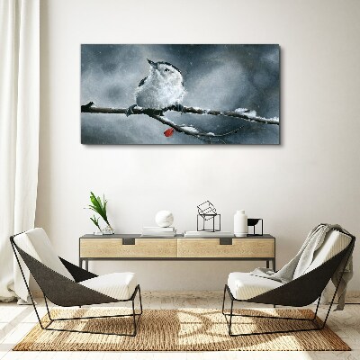 Winter bird on a branch Canvas wall art
