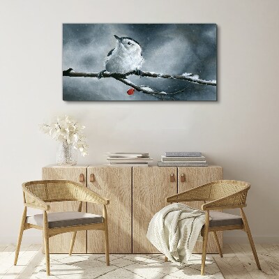 Winter bird on a branch Canvas wall art