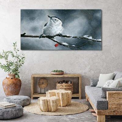 Winter bird on a branch Canvas wall art