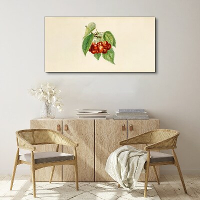 Red cherries on a pastel background Canvas wall art