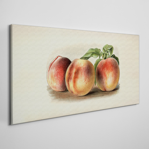 Three peaches on a white background Print on canvas