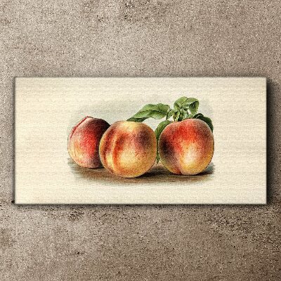 Three peaches on a white background Print on canvas