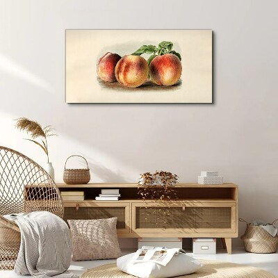 Three peaches on a white background Print on canvas