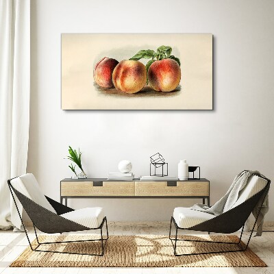 Three peaches on a white background Print on canvas
