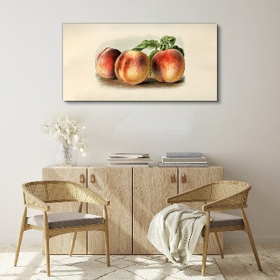 Three peaches on a white background Print on canvas