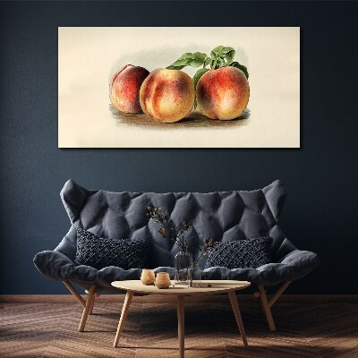 Three peaches on a white background Print on canvas