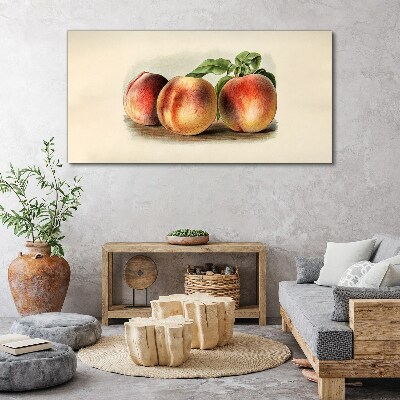 Three peaches on a white background Print on canvas