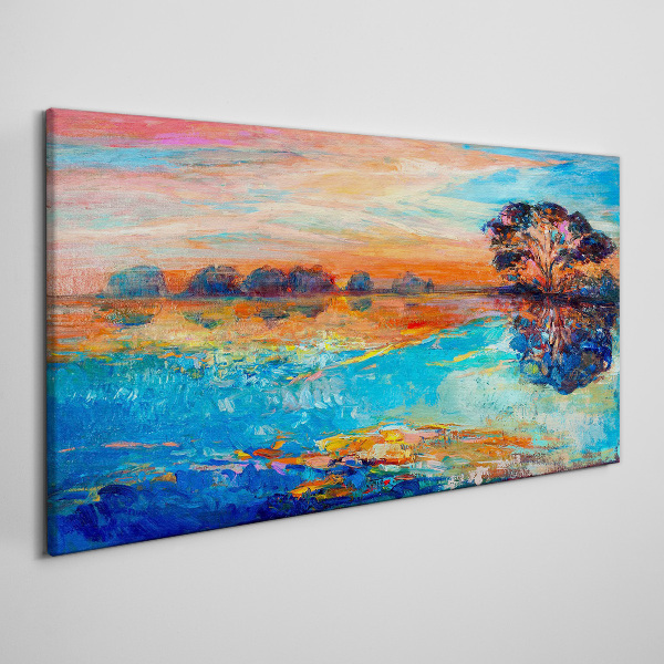 Sunset over the lake Canvas wall art