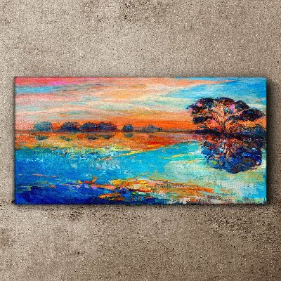 Sunset over the lake Canvas wall art
