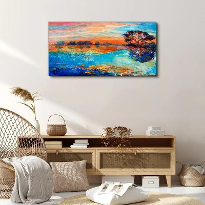 Sunset over the lake Canvas wall art