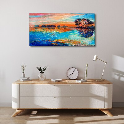Sunset over the lake Canvas wall art