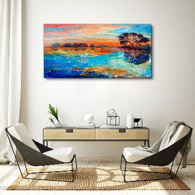 Sunset over the lake Canvas wall art